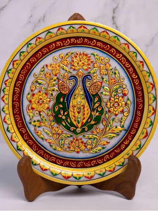 Traditional Peacock Gold Leaf Marble Plate