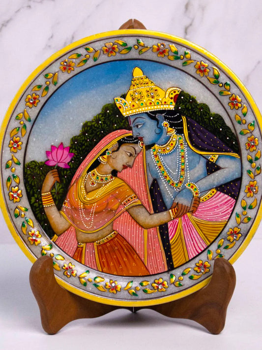 Radha Krishna Gold Leaf Marble Plate