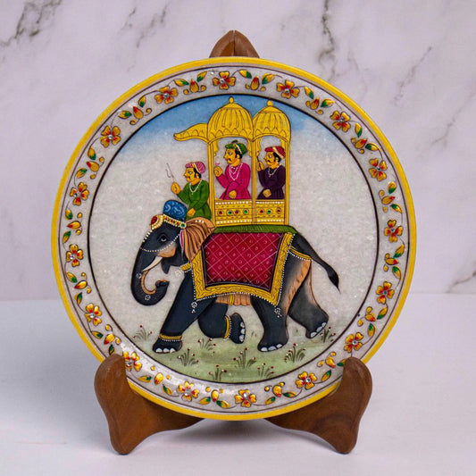 Traditional Elephant Gold Leaf Marble Plate