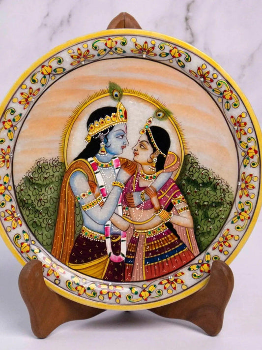 Radha Krishna Gold Leaf Decorative Plate Artifat Stonex