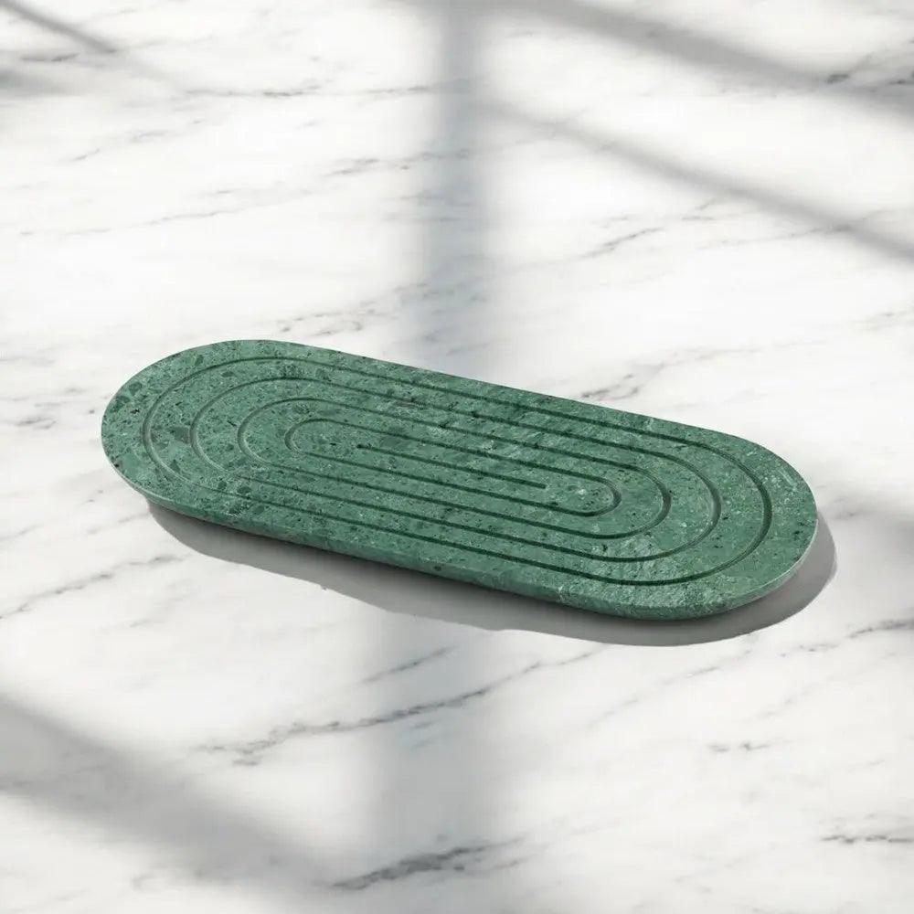 Concentric Oblong Green Marble Platter Artifact Stonex