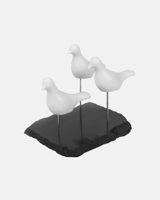 Elegant Trio of White Marble Birds