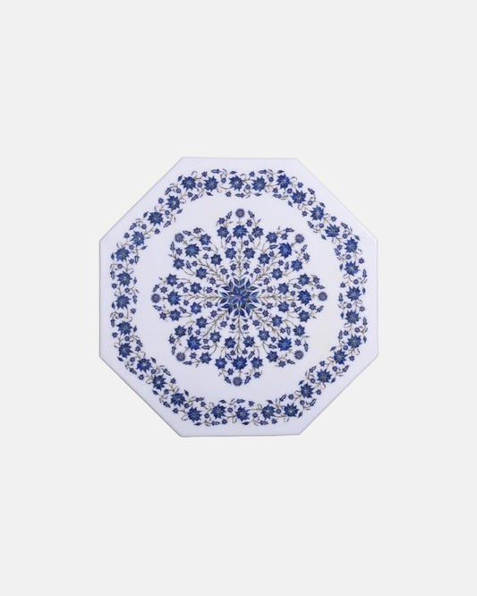 Azure Floret Octagon Marble Accent Tabletop