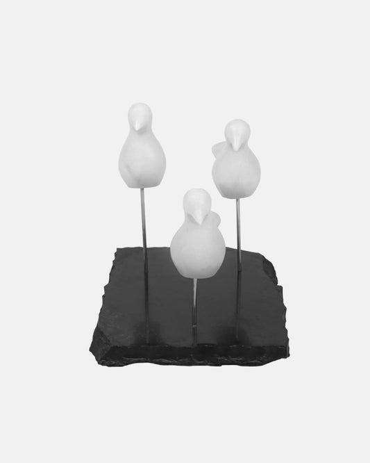 Elegant Trio of White Marble Birds