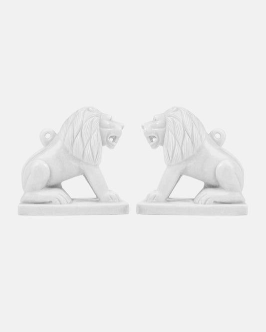 Regal White Marble Lion Pair Sculpture