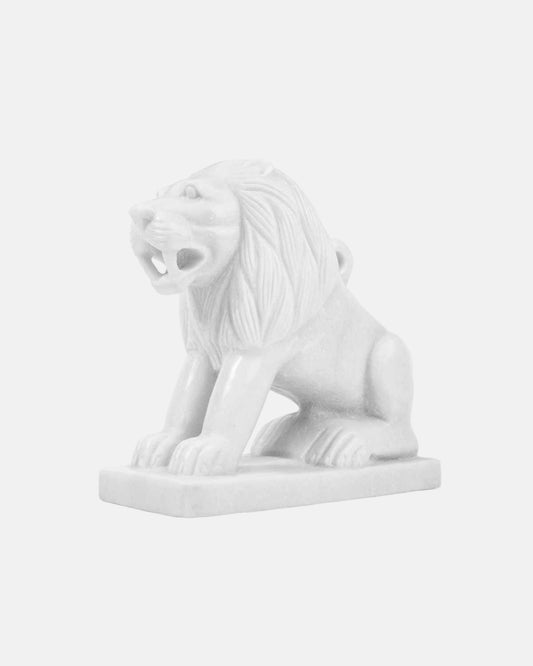 Regal White Marble Lion Pair Sculpture