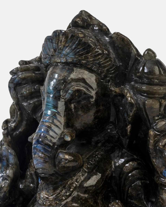 Radiant Black Marble Ganesha Statue