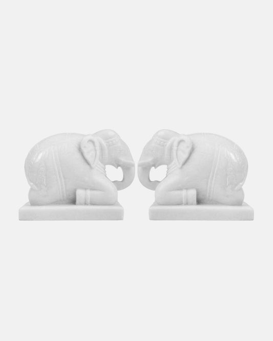 Serene White Marble Elephant Pair