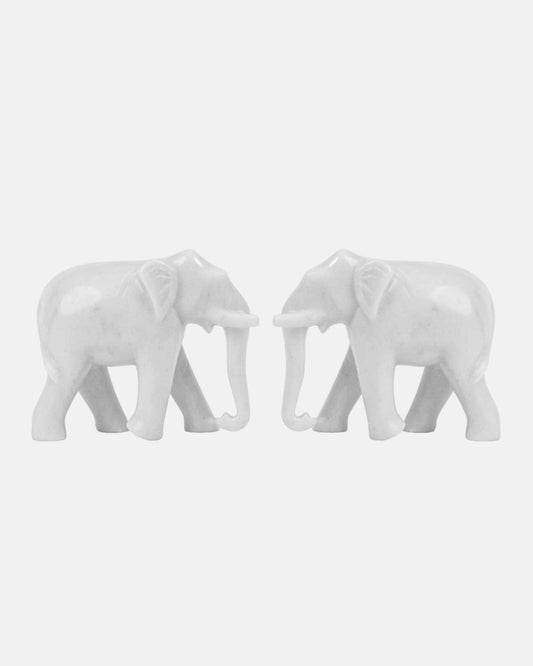 White Marble Elephant Pair Statue