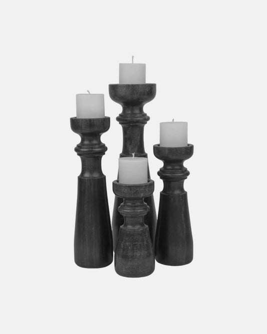 Set of Four Black Marble Candleholders