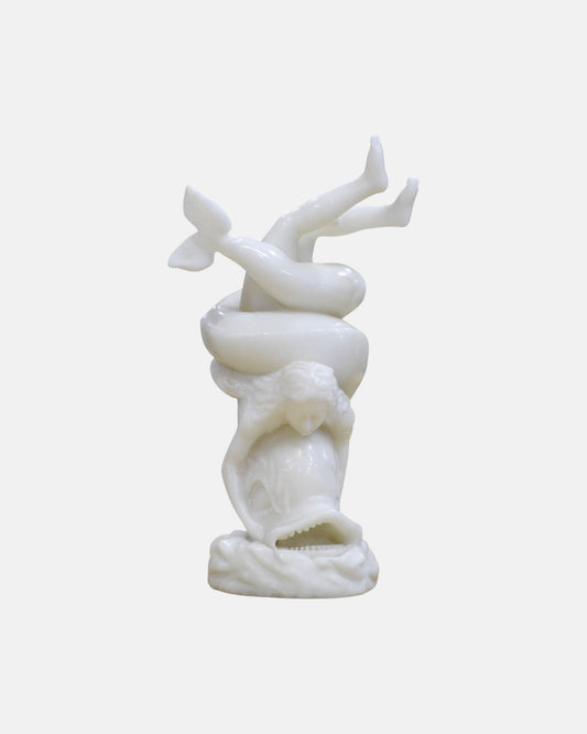 Graceful White Marble Eros with Dolphin Sculpture