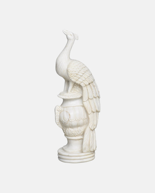 Timeless White Marble Peacock Statue