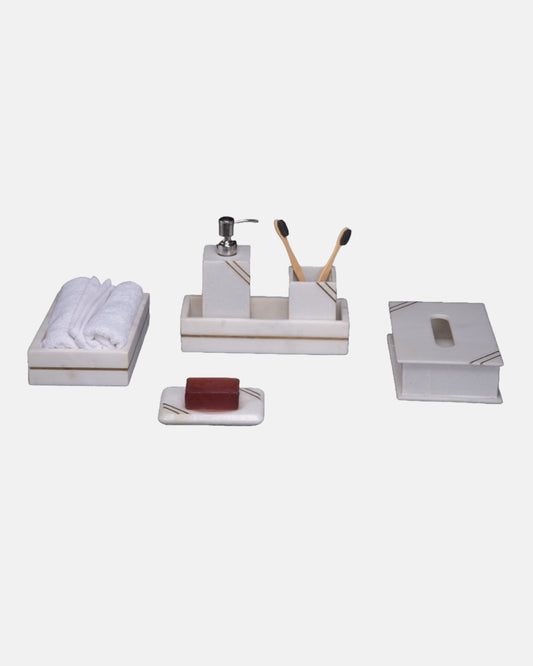 White Marble Bathroom Set with Gold Inlay