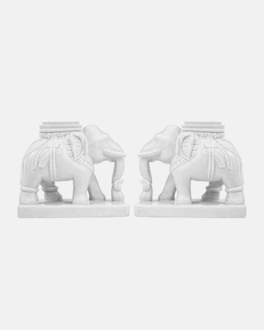 Intricate Hand-Carved Marble Elephant Set