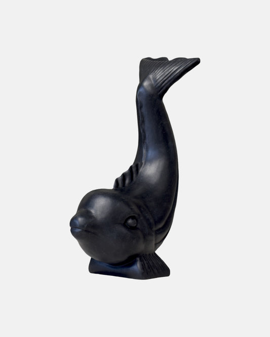 Minimalist Dolphin Statue in Black Marble