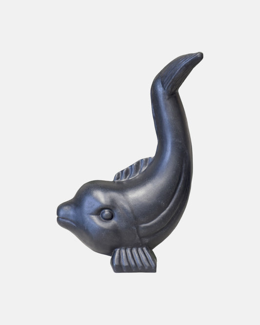 Minimalist Dolphin Statue in Black Marble