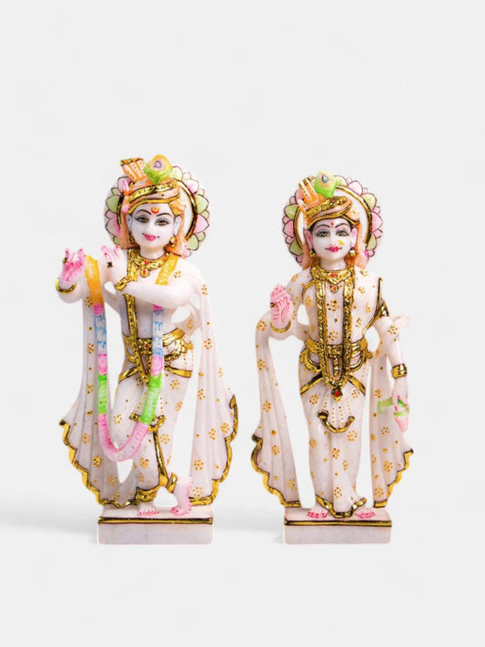 Radha Krishna, 12-Inch White Marble Sculpture Artifat Stonex