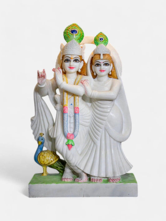 Radha Krishna, 21-Inch, White Marble Statue Artifat Stonex