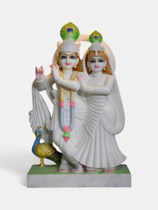 Radha Krishna, 21-Inch, White Marble Statue Artifat Stonex