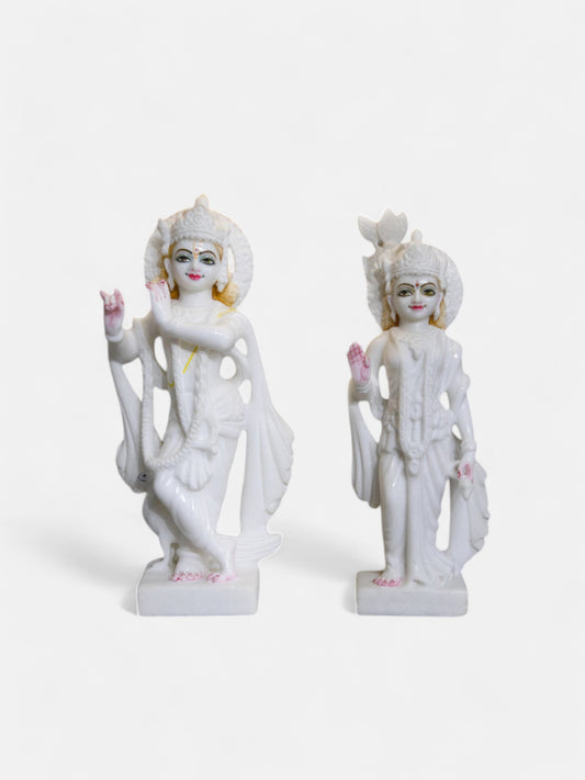 15-Inch White Marble Statue of Radha Krishna