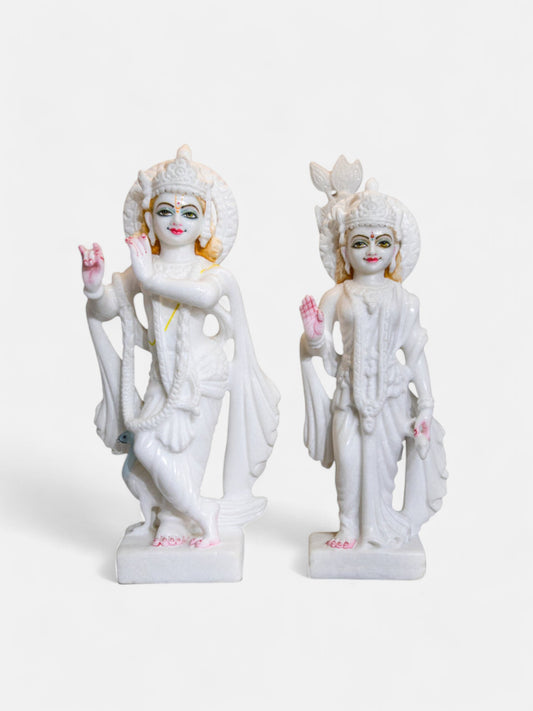 15-Inch White Marble Statue of Radha Krishna