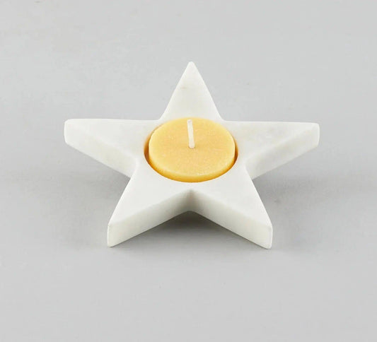 Star Tea Light Candle Holder - Elegant White Marble Accent Artifact Stonex