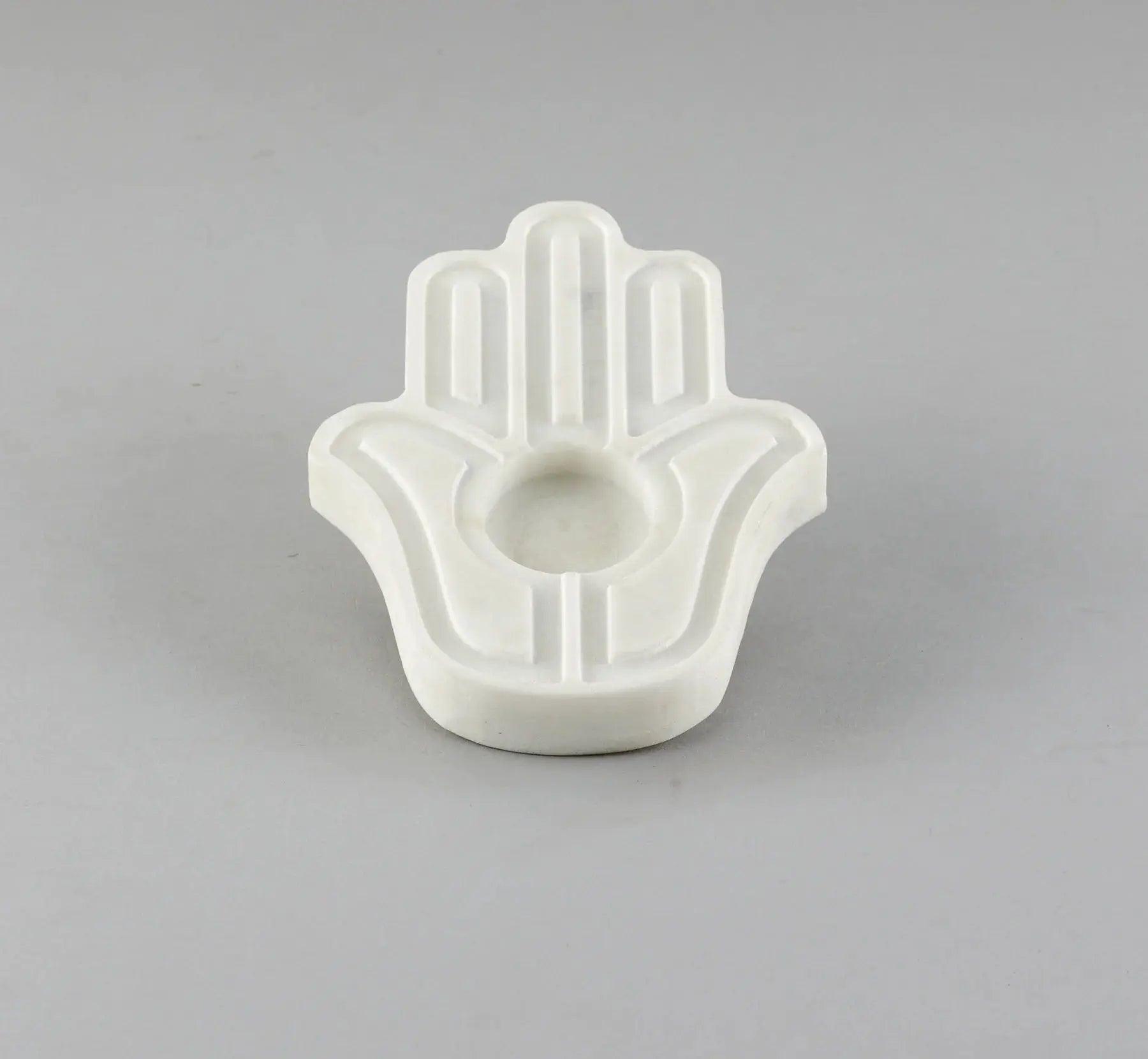 Hamsa Palm Tea Light Holder - White Marble Decorative Candle Holder Artifact Stonex