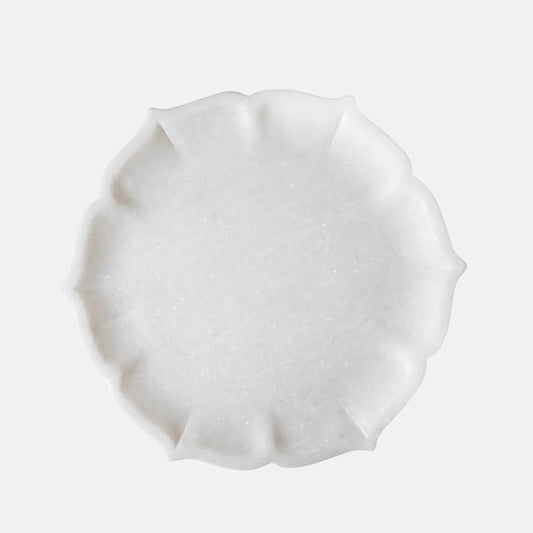 Elegant Floral Patterned White Marble Tray