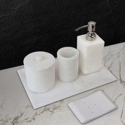 White Marble Bathroom Set, Luxury Decor Artifact Stonex