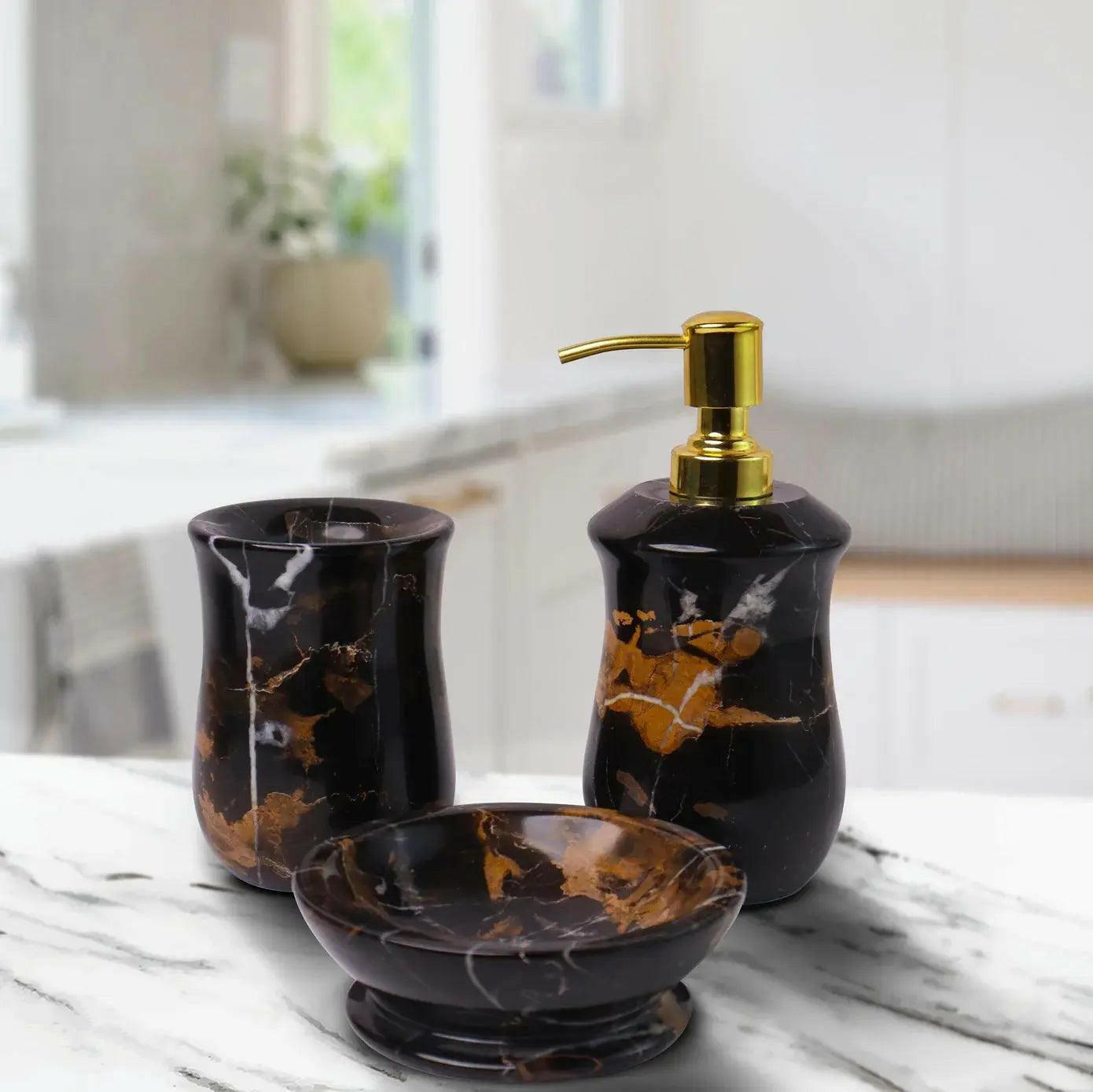 Black Portoro Marble Bathroom Set, 3 Pieces.