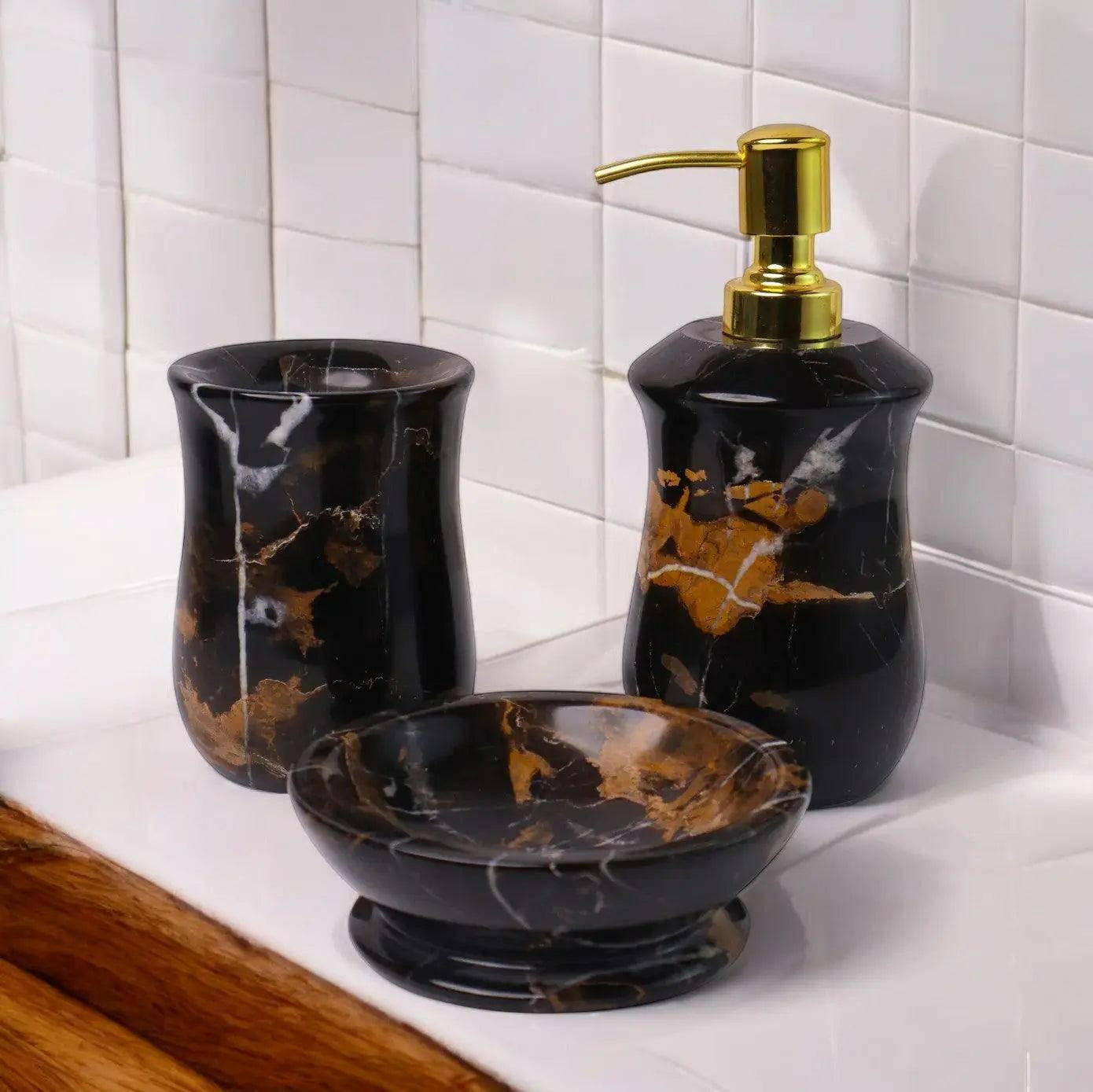 Black Portoro Marble Bathroom Set, 3 Pieces.