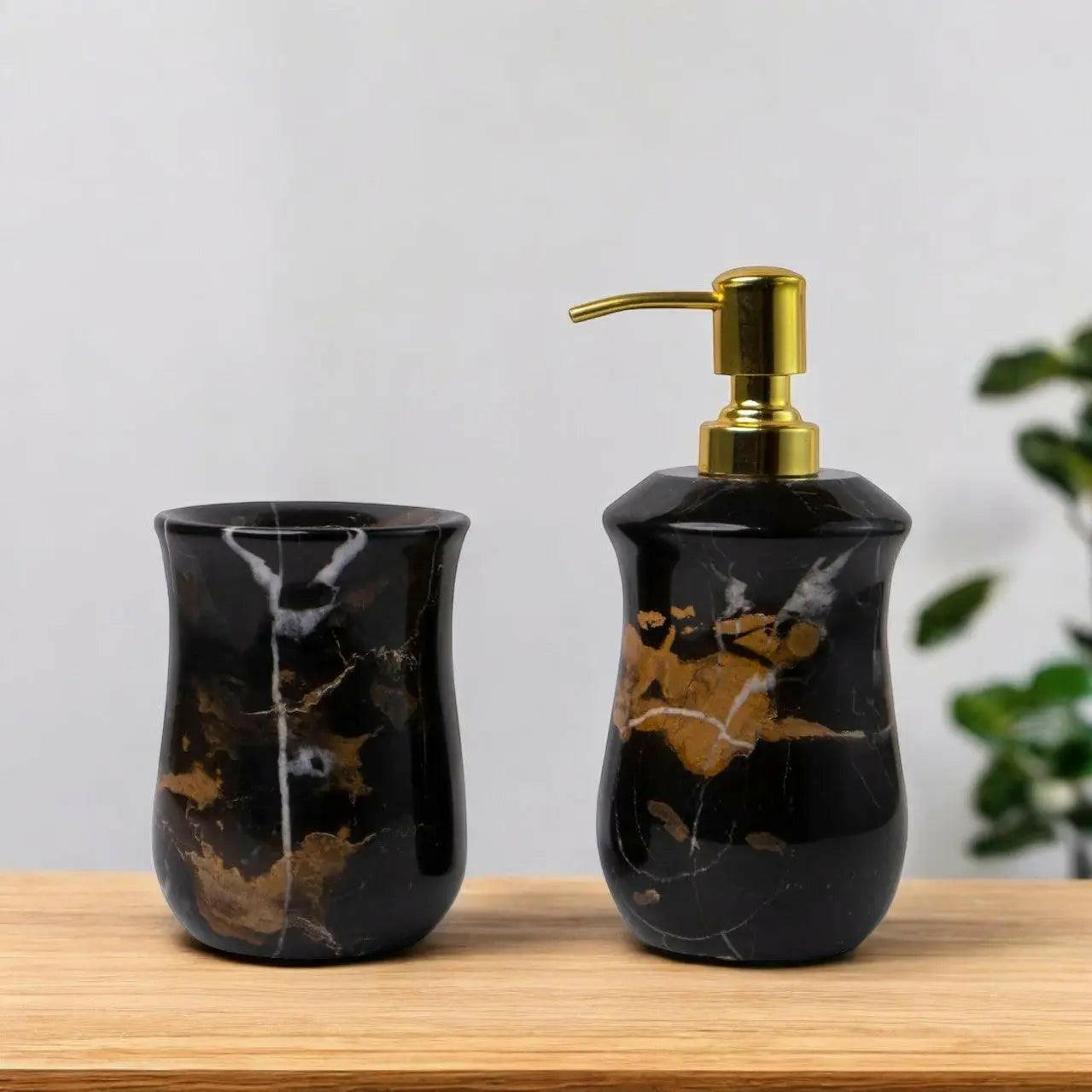 Black Portoro Marble Bathroom Set, 3 Pieces.