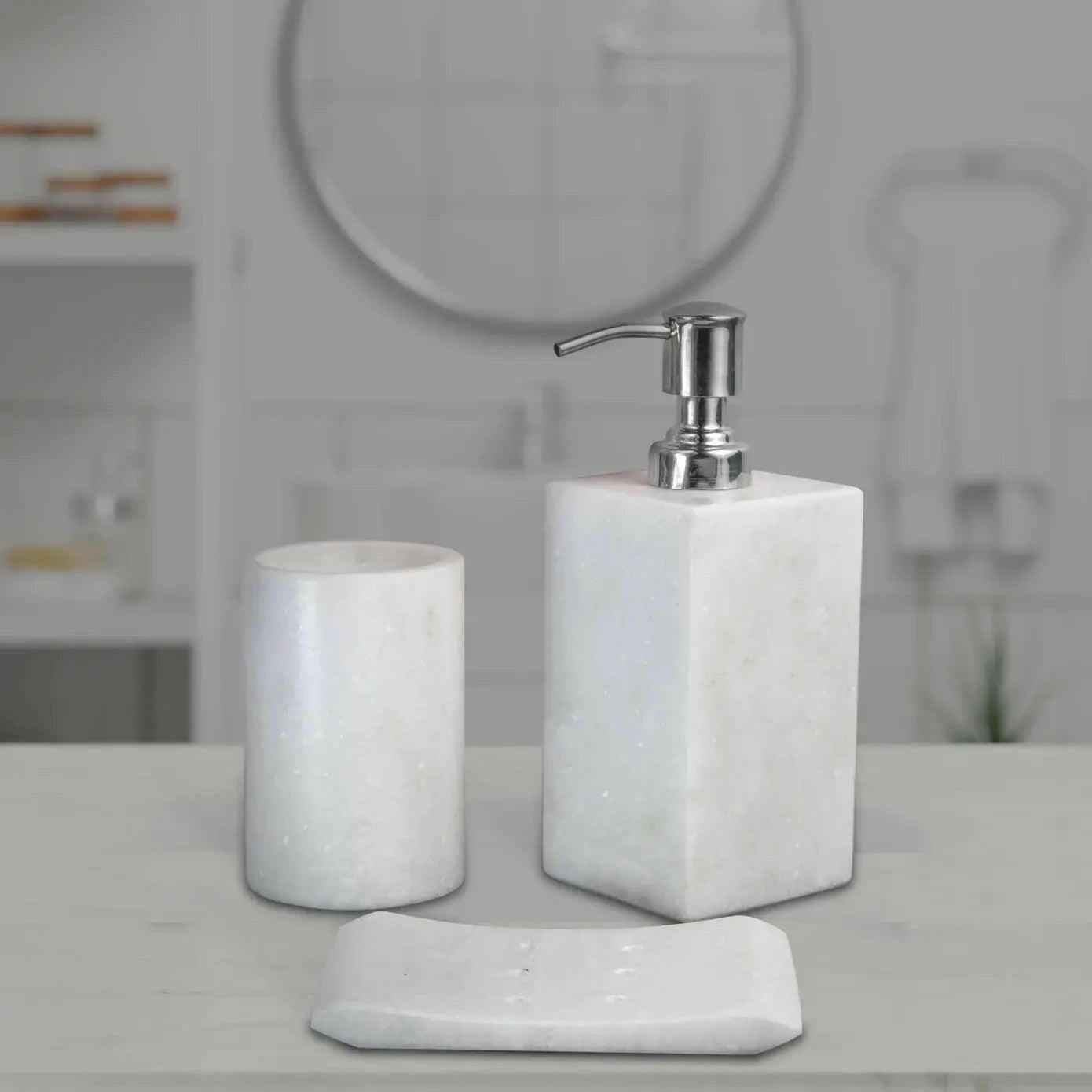 Elegant White Marble Bathroom Set.