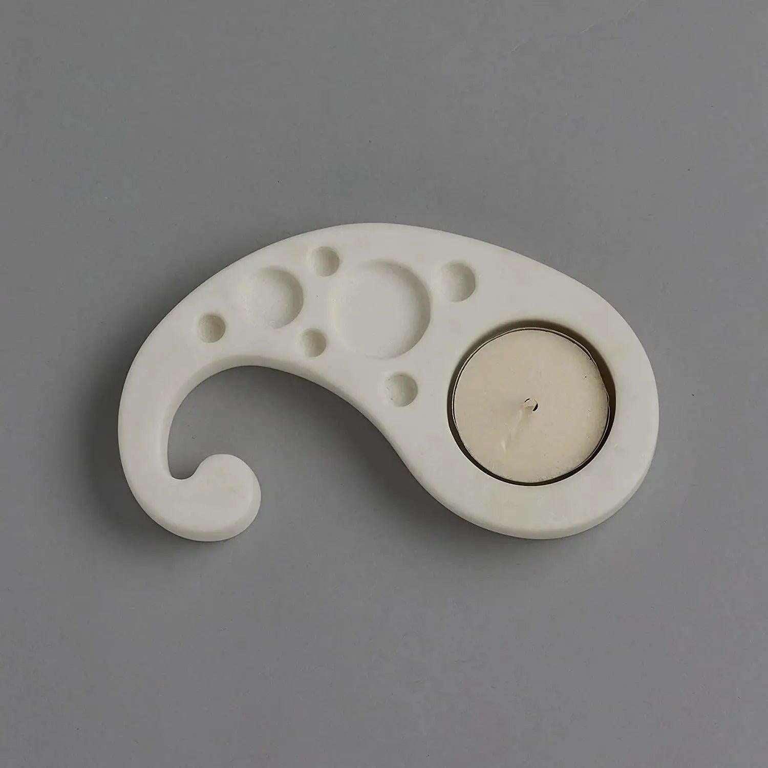 Paisley Tea Light Holder - Handcrafted White Marble Accent.