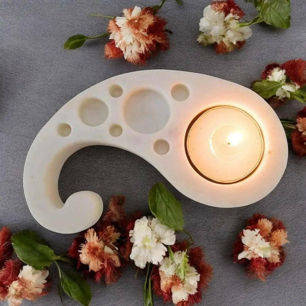 Paisley Tea Light Holder - Handcrafted White Marble Accent.