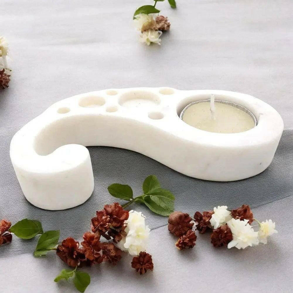 Paisley Tea Light Holder - Handcrafted White Marble Accent.