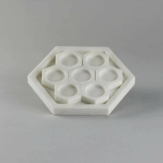 White Marble Candle Holder Hexagon Tea Light Set.