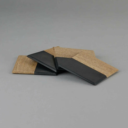 Black Marble Coasters with Wooden Touch.