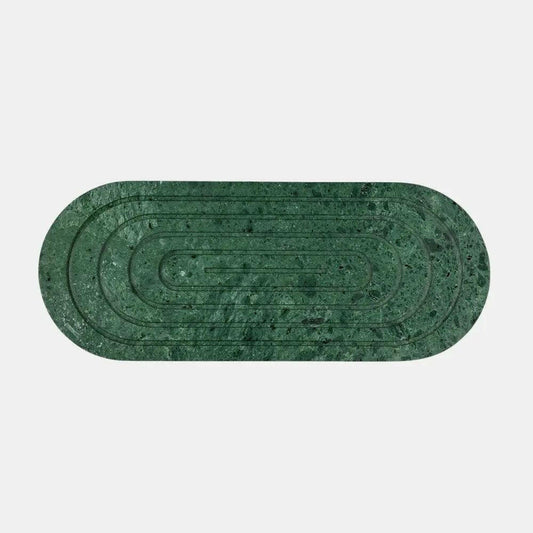 Concentric Oblong Green Marble Platter.