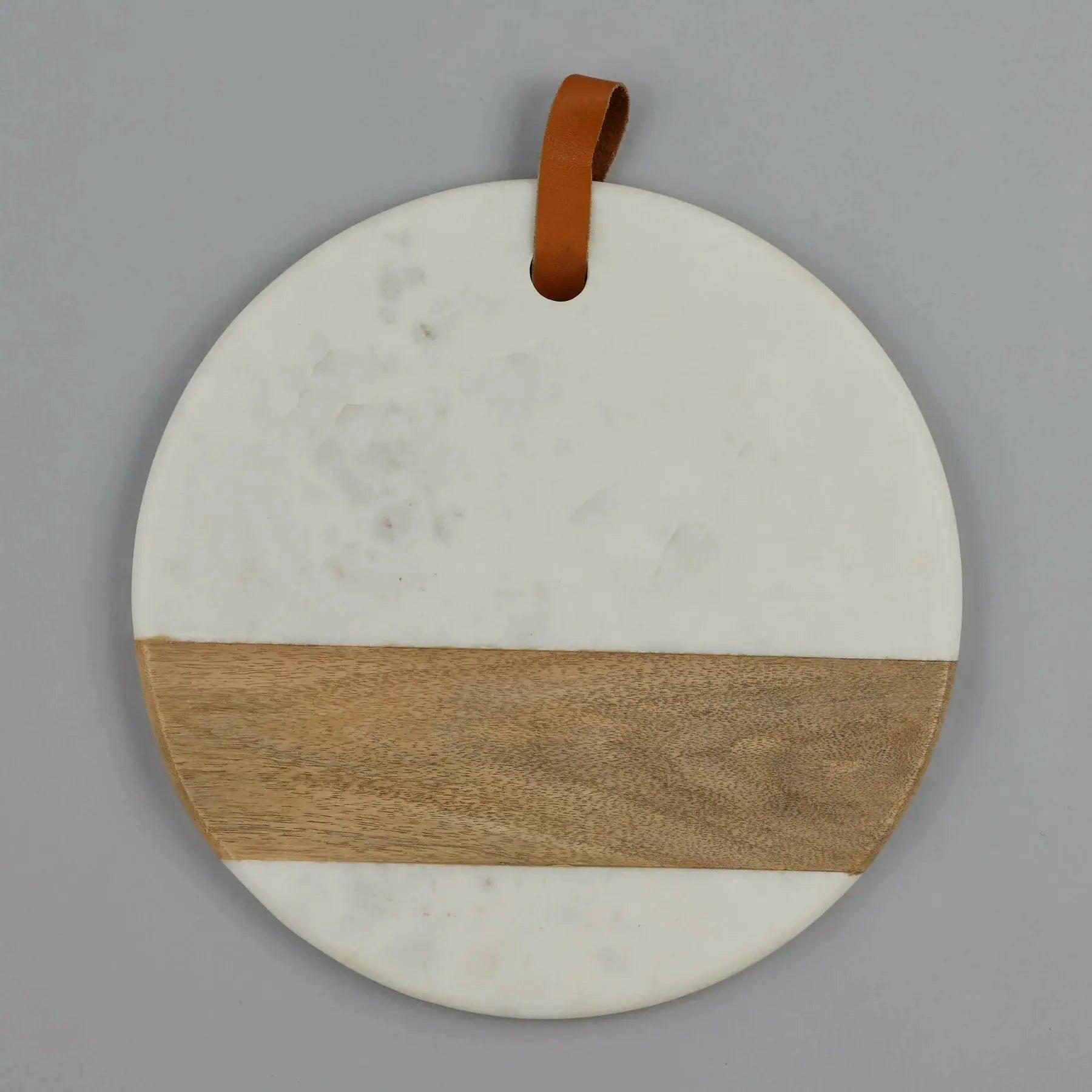 Marble and Round Wooden Chopping Board.