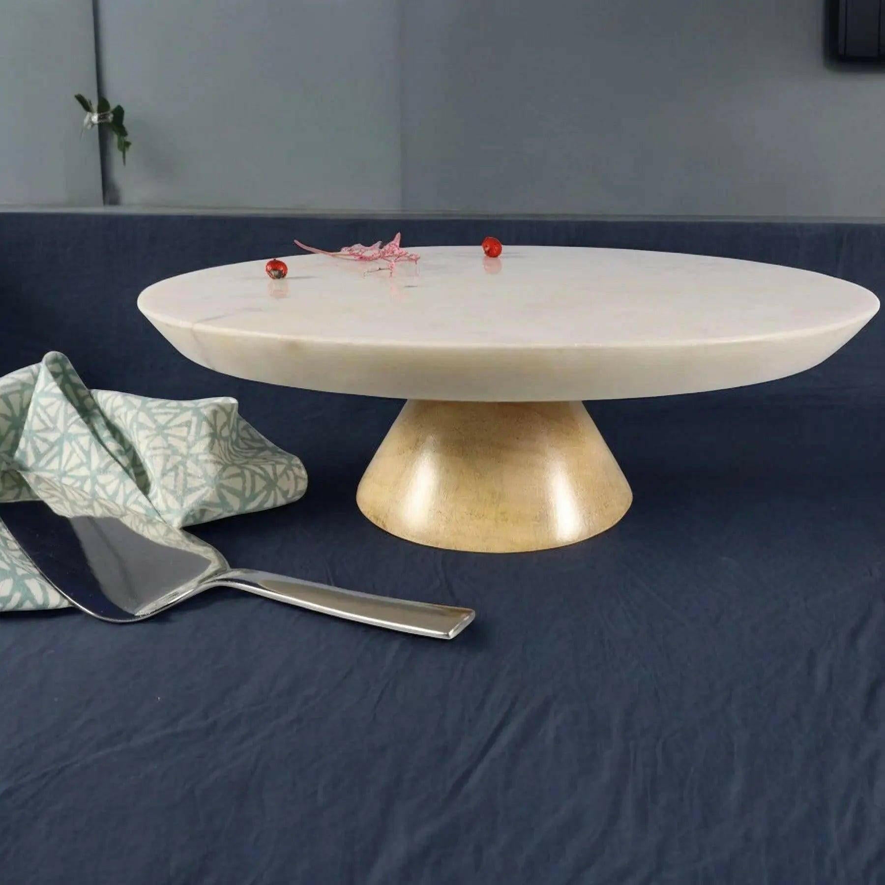 Marble and Wood Round Cake Stand.