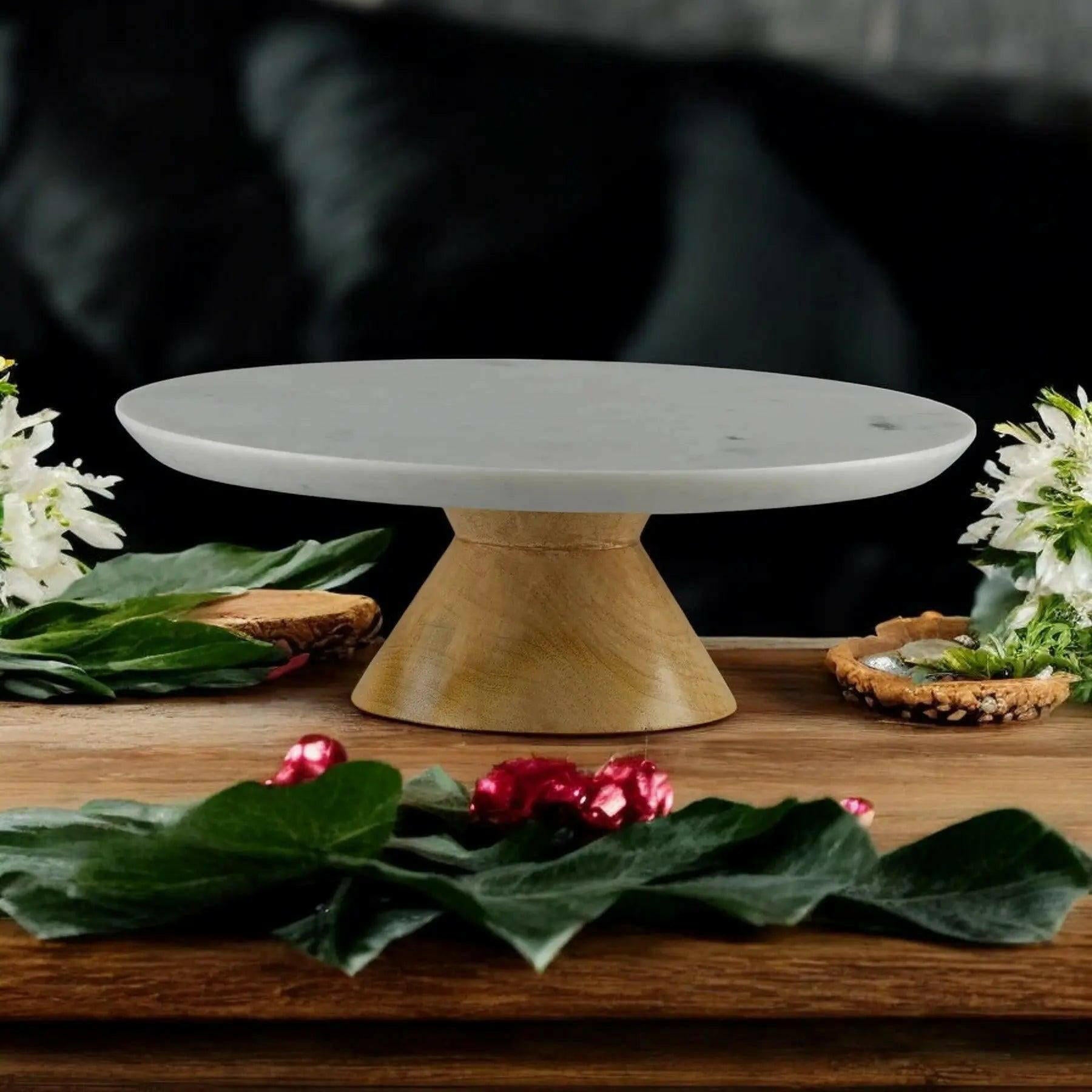 Marble and Wood Round Cake Stand.