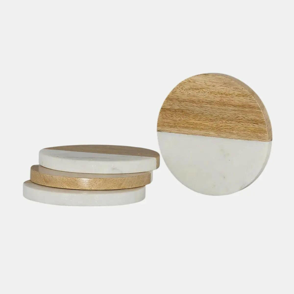 Natural Marble and Wood Coaster Set.