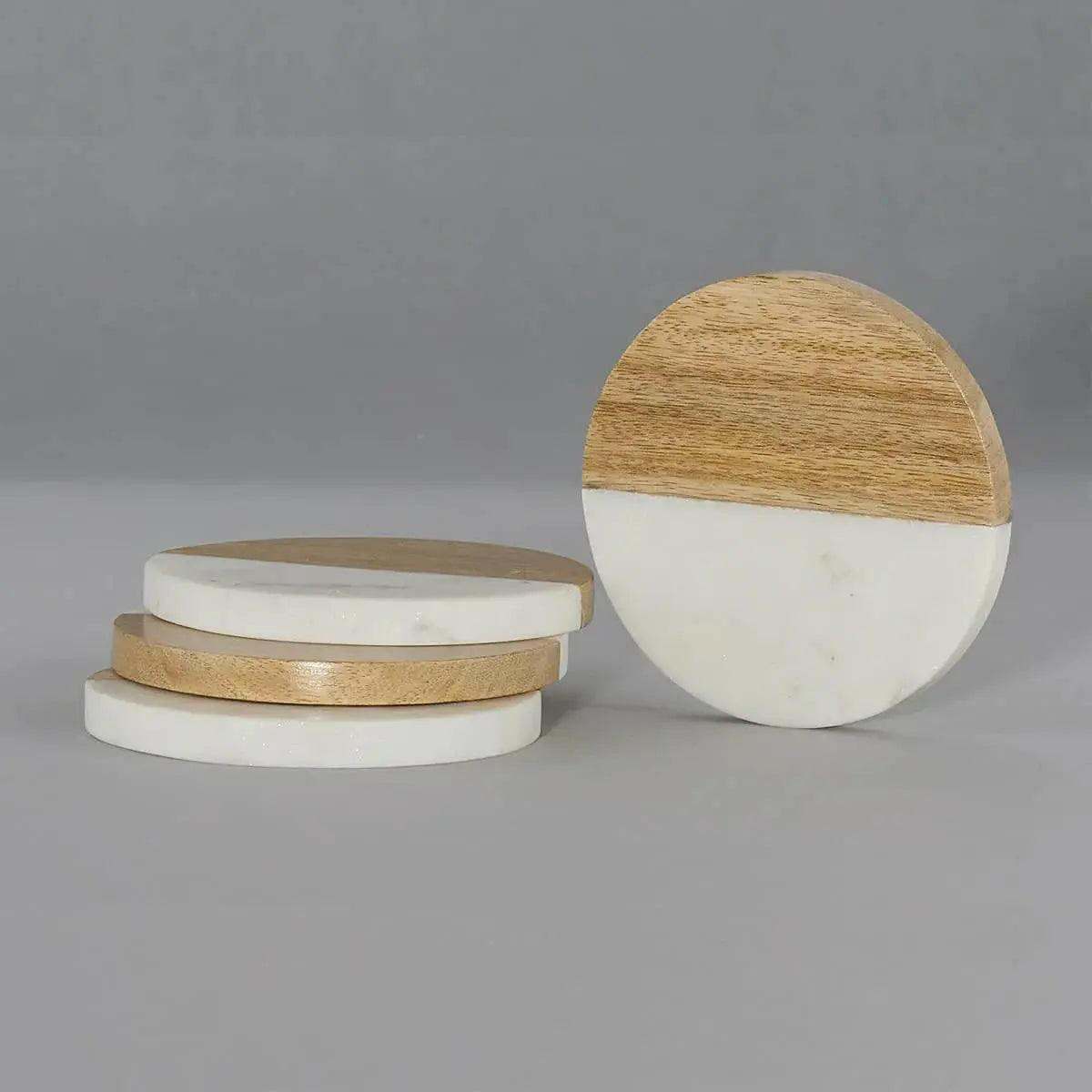 Natural Marble and Wood Coaster Set.