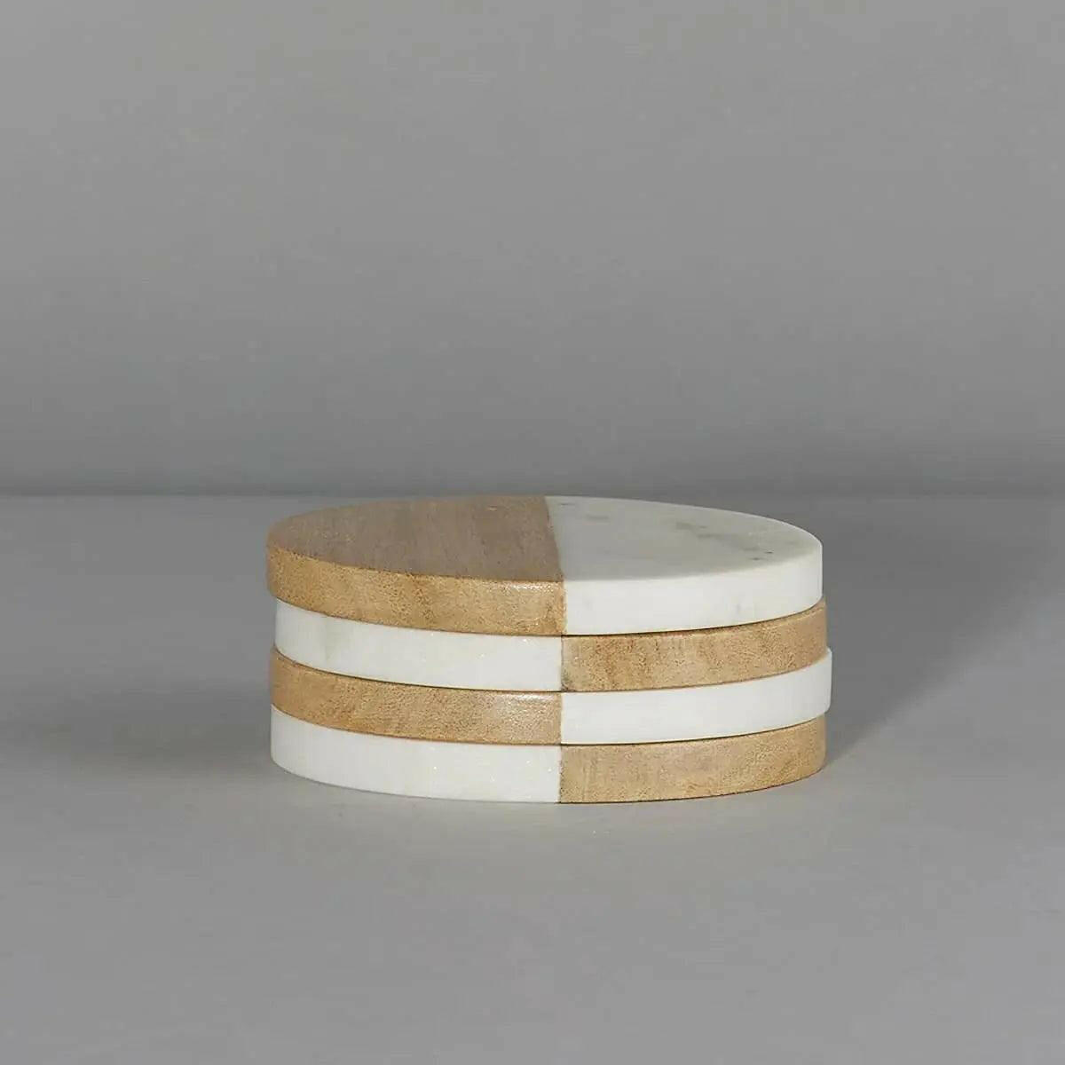 Natural Marble and Wood Coaster Set.