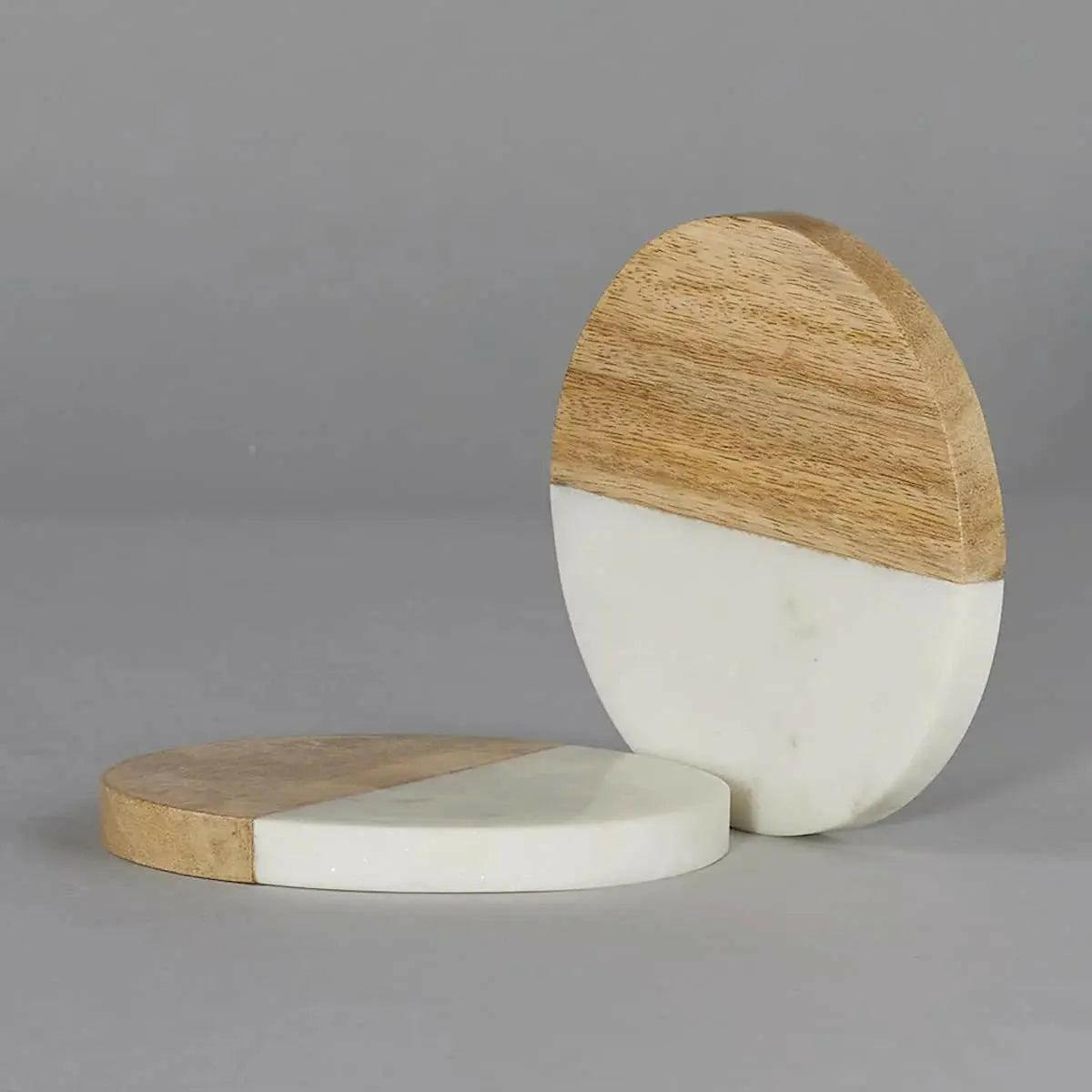 Natural Marble and Wood Coaster Set.