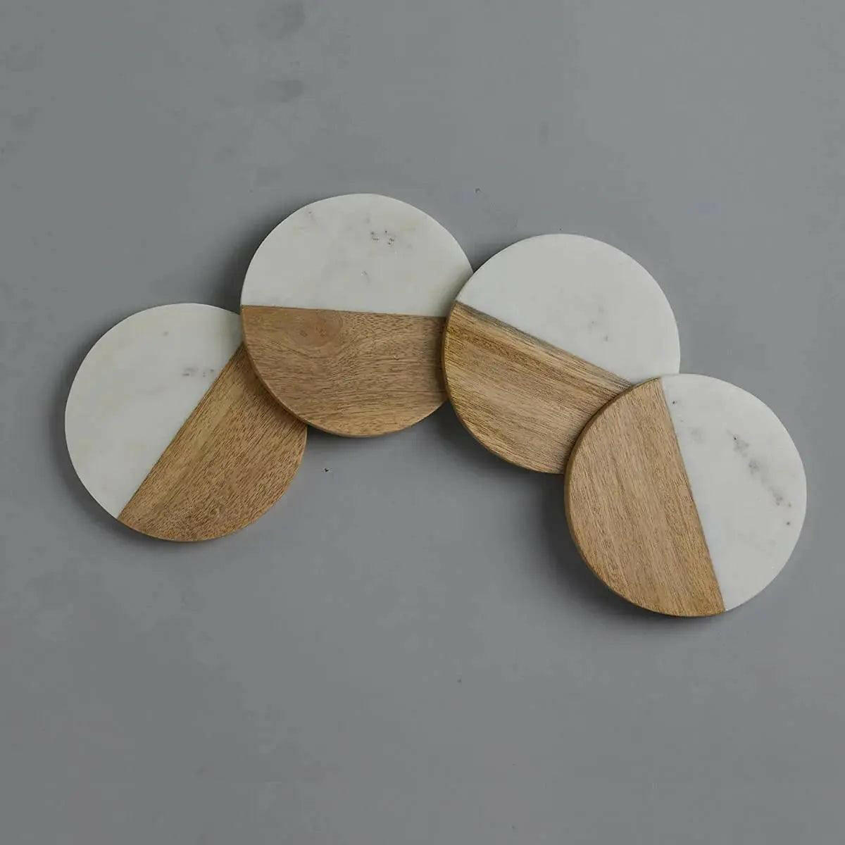 Natural Marble and Wood Coaster Set.