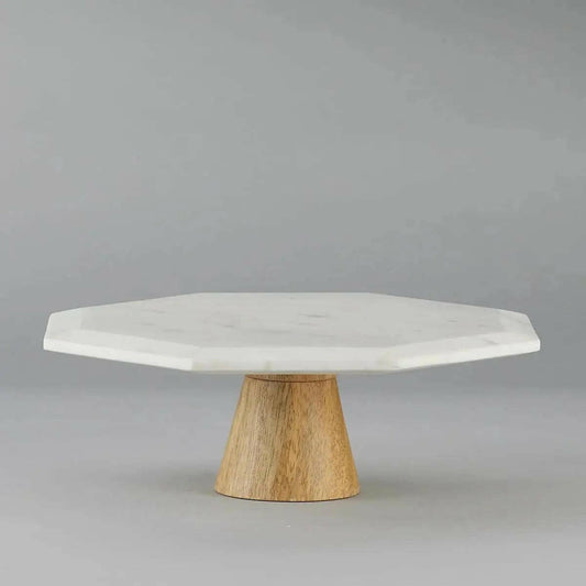 Octagon Wood and Marble Cake Stand.