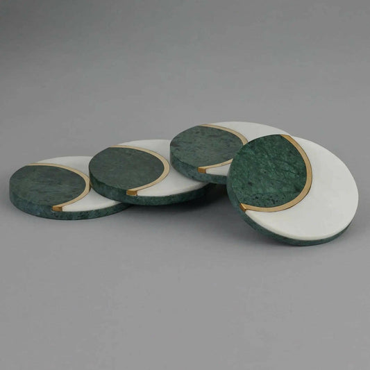 White & Green Marble Coaster with Brass.