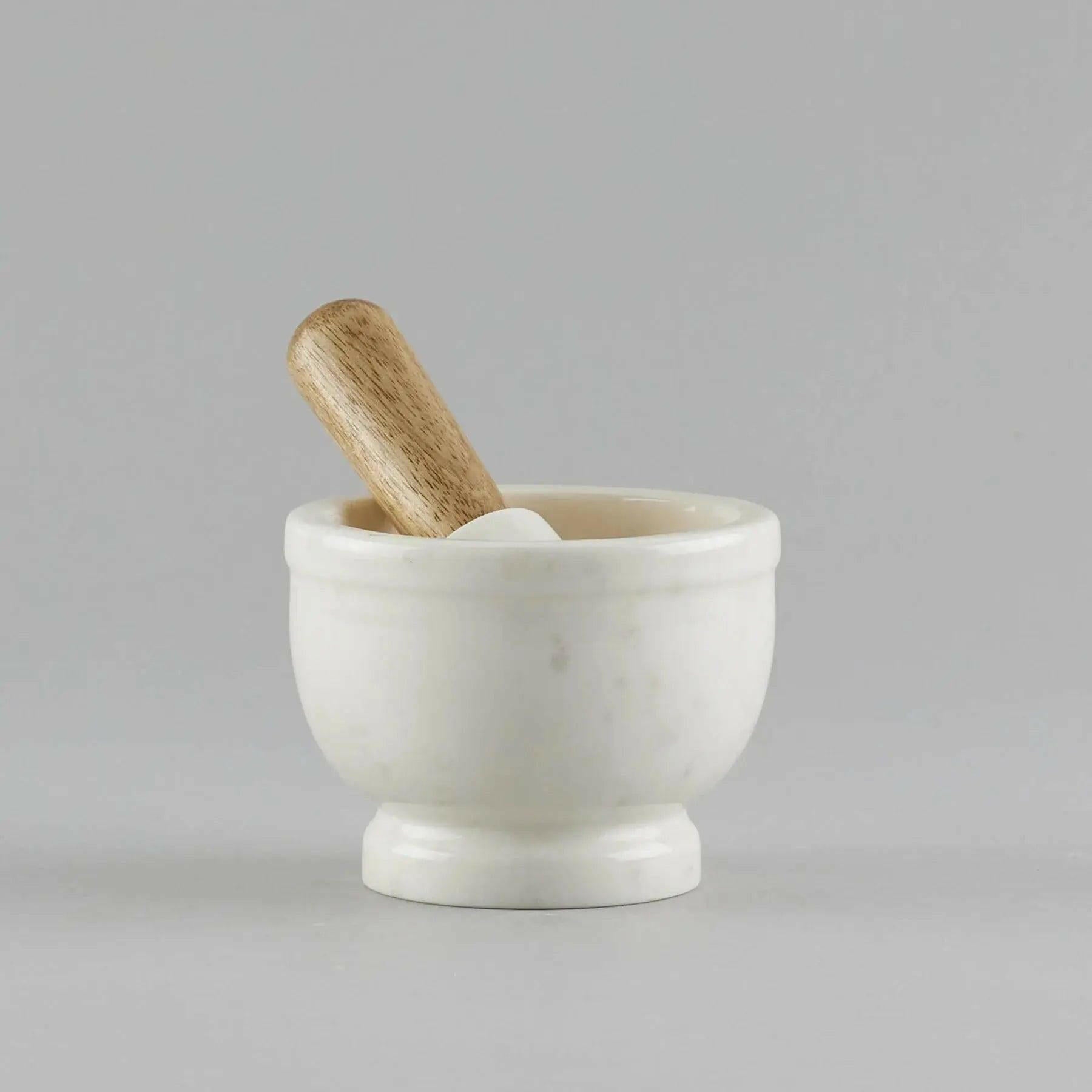 White Marble Pestle and Wood Mortar Pestle Set.